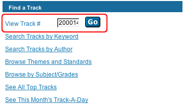 Image of the Find a Track section that is on the home page.  There is a number in the View Track # and the Go button is also shown.