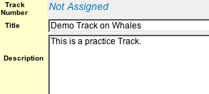 Image shows an example of Track title field with the word "demo" inside so the title reads Demo Track on Whales