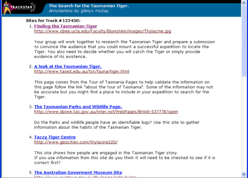 Example of Text View of a Track in TrackStar